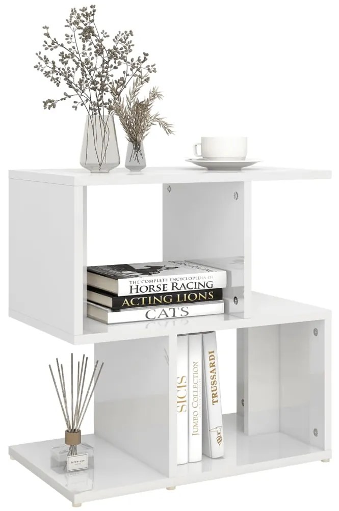 Mesas de cabeceira 2pcs derivados de madeira branco brilhante