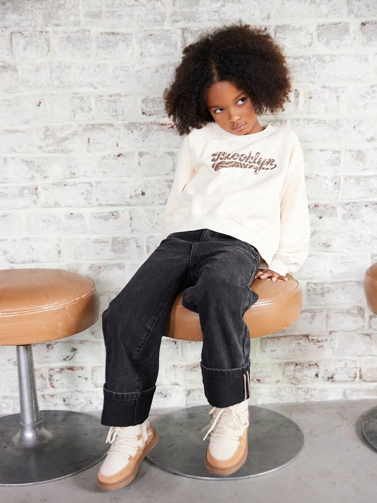 Jeans largos com dobra, para menina ganga black