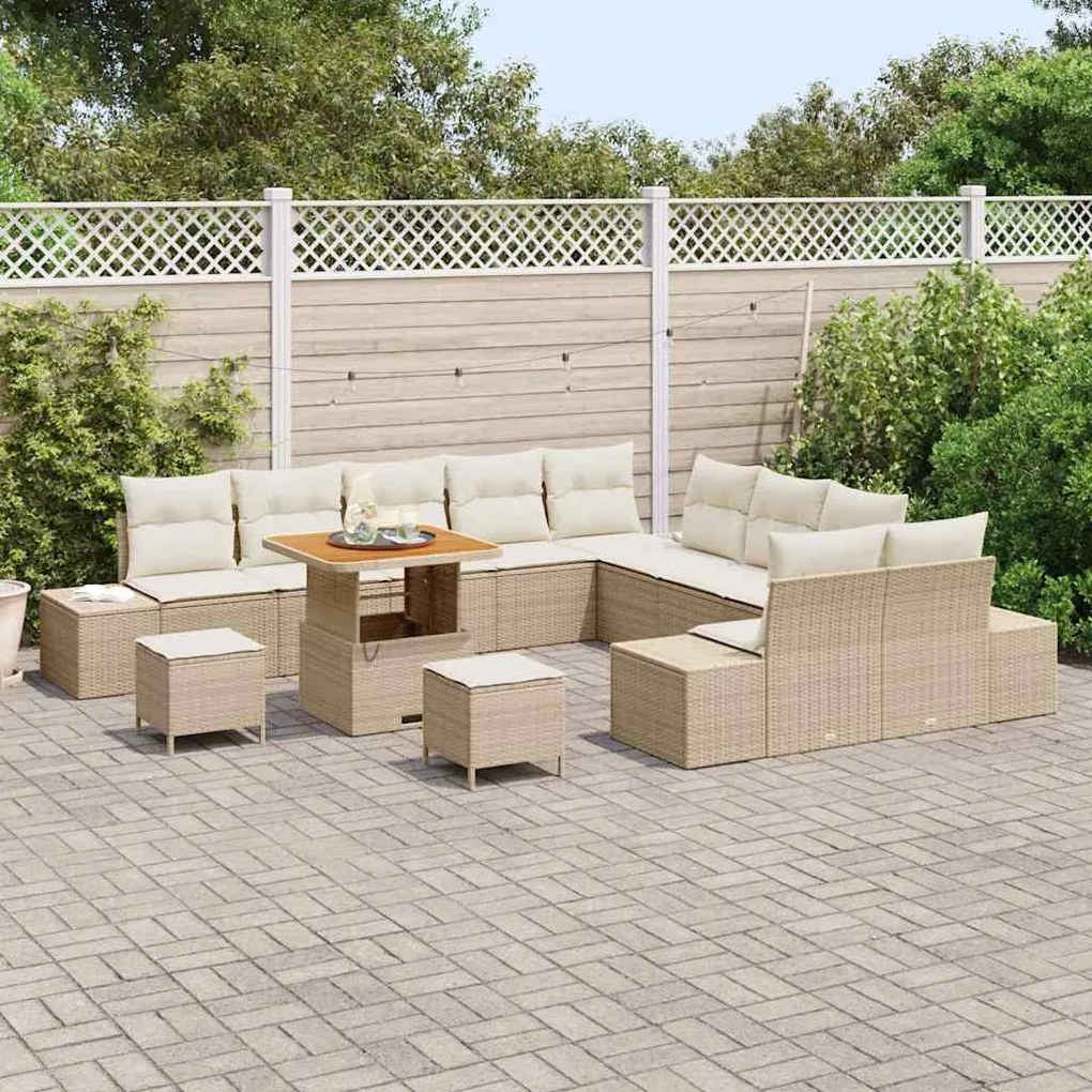 Conjunto de Sofá de Jardim 13 Peças com Almofadas Bege em Rattan de Ac