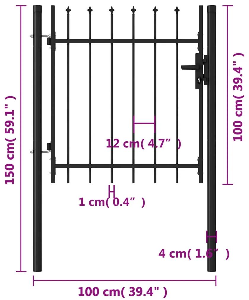 Portão de vedação individual com topo em espeto aço 1x1m preto