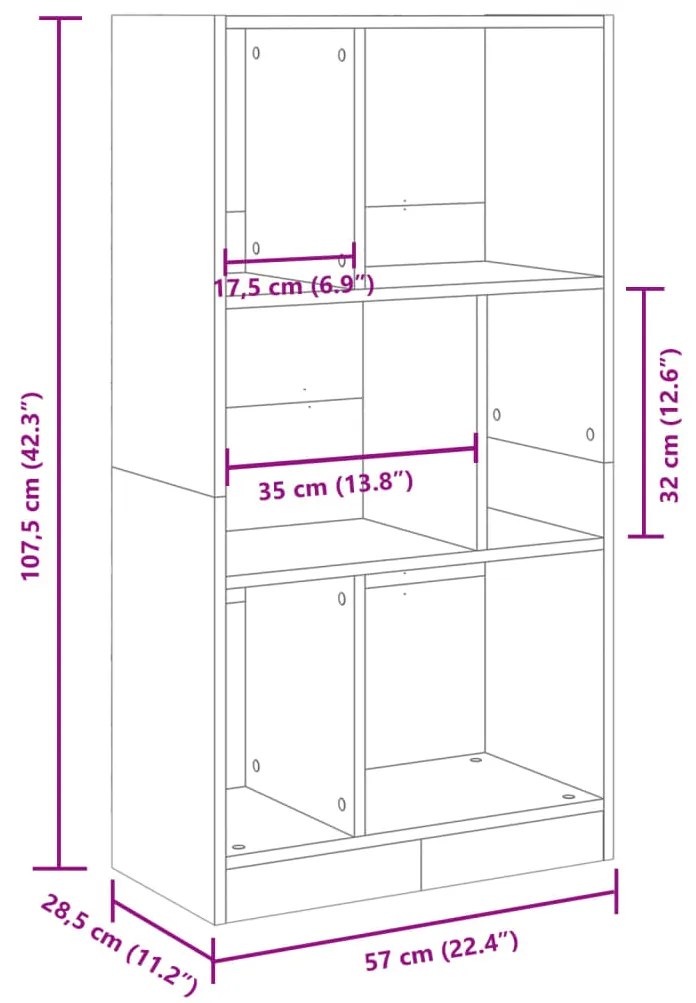 Estante 57x28,5x107,5 cm derivados de madeira cinzento sonoma