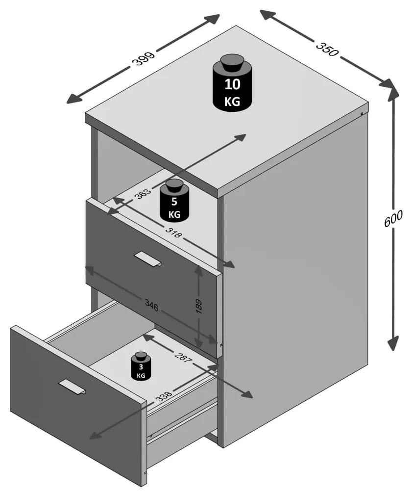 FMD Mesa de cabeceira com 2 gavetas e prateleira aberta preto