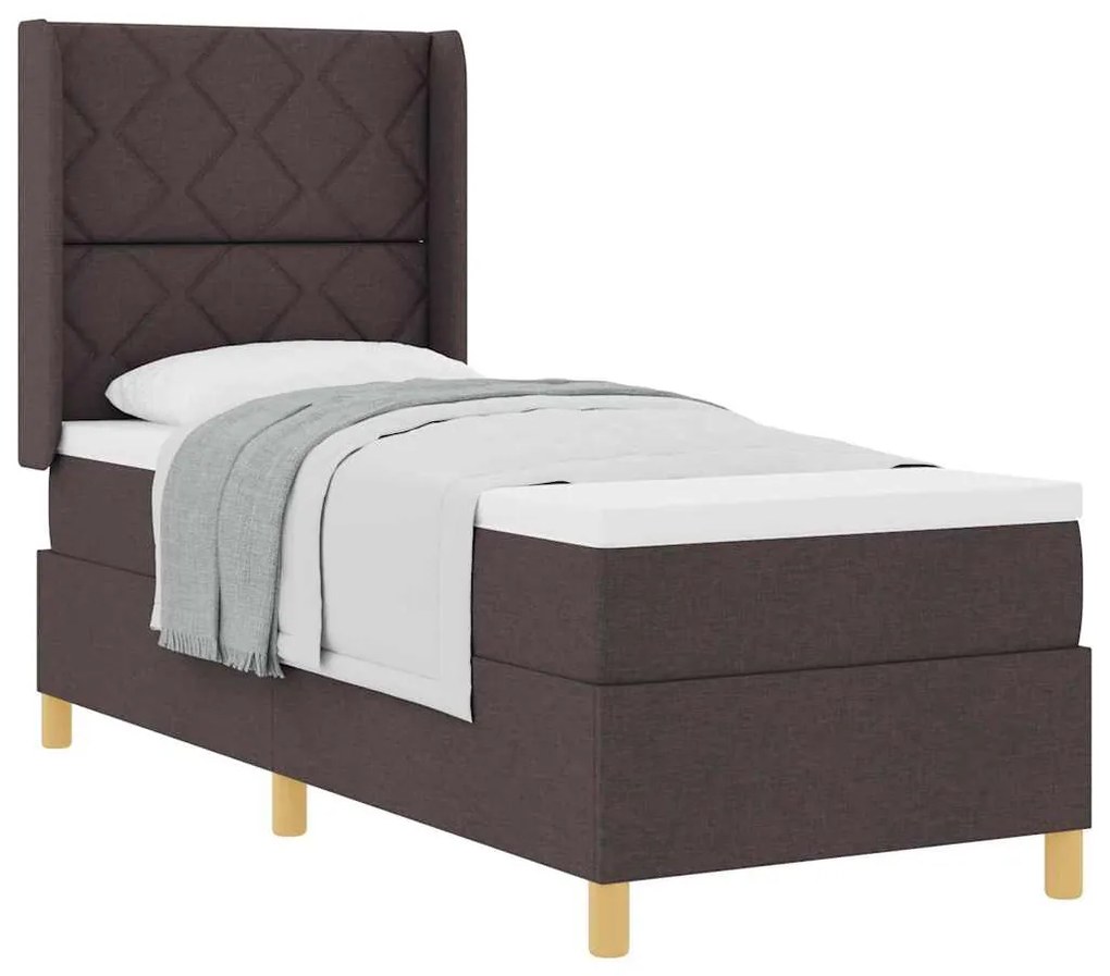 Cama Box com Colchão Marrom Escuro 80x200 cm Tecido