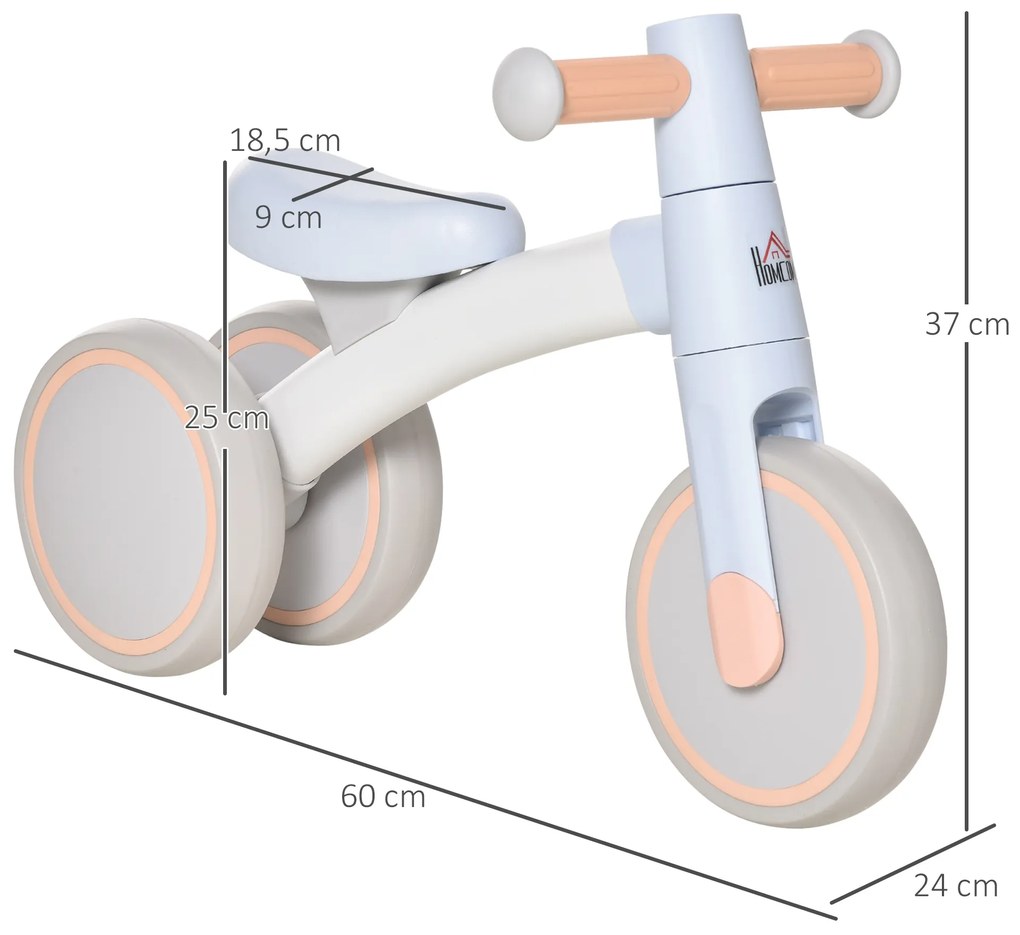 HOMCOM Bicicleta sem Pedais para Crianças de 1-3 Anos Bicicleta de Equilíbrio com 3 Rodas Silenciosas Carro Andador de Bebé 60x24x37cm Azul
