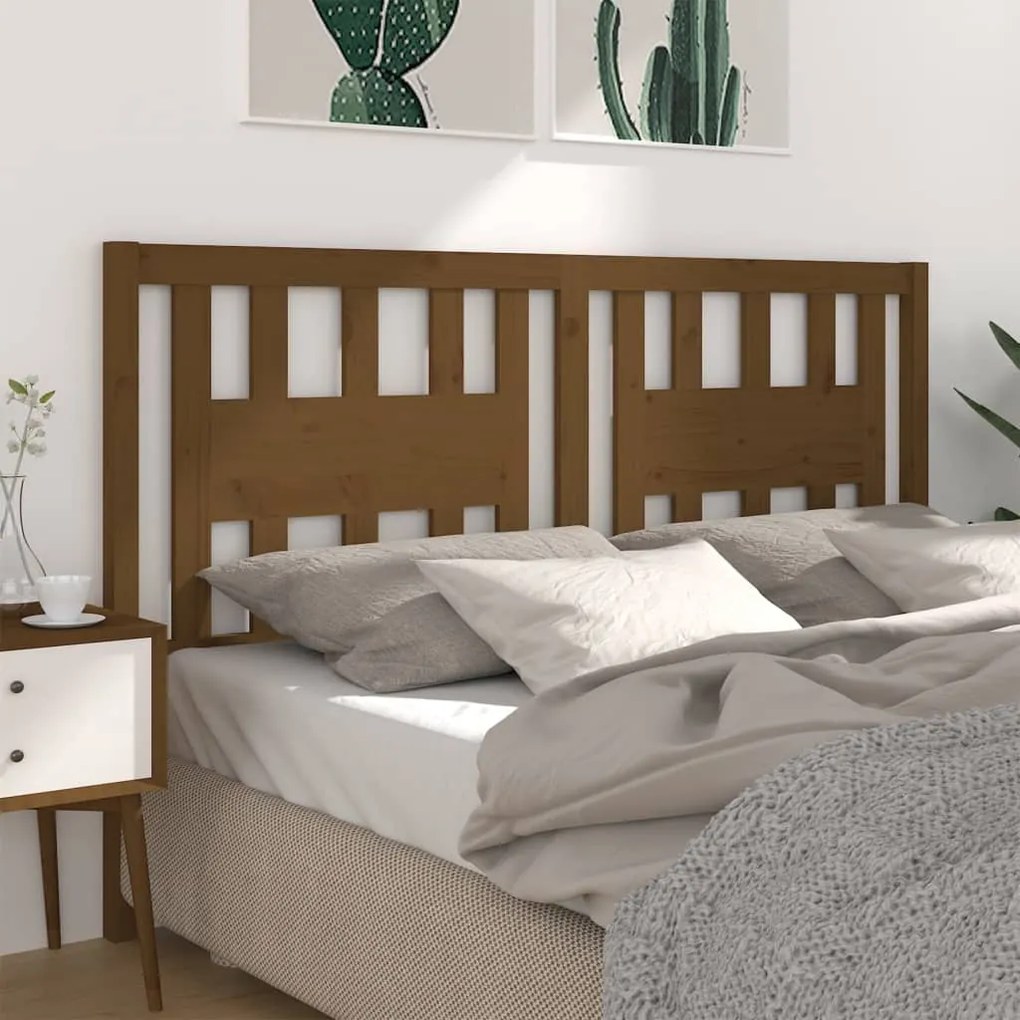 818673 vidaXL Cabeceira de cama 146x4x100 cm pinho maciço castanho mel