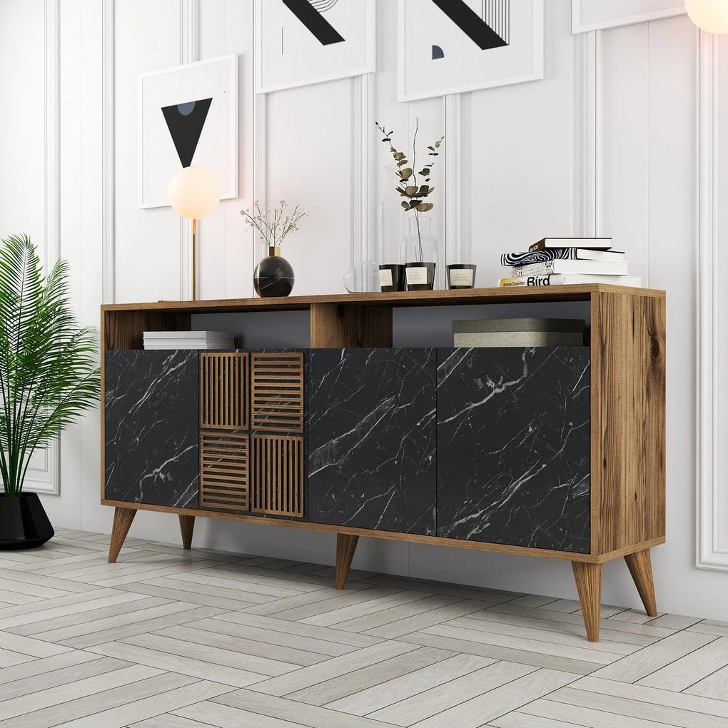 Console Milan – Walnut Black Marble – 160x78x35 cm