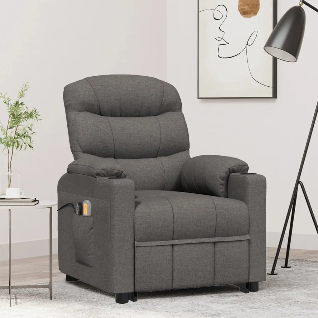 vidaXL Poltrona de massagens elevatória tecido cinzento-escuro