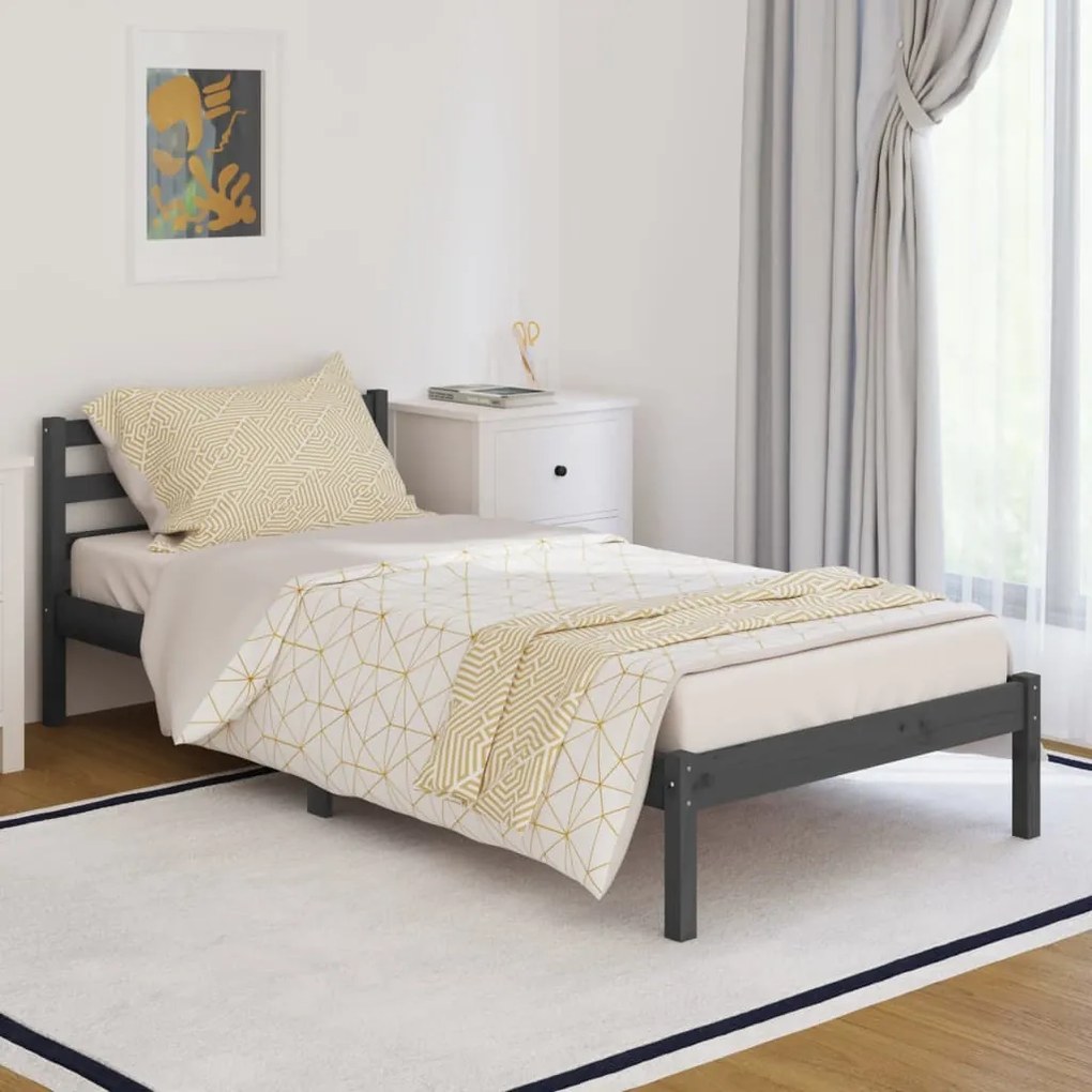 810417 vidaXL Estrutura de cama 90x200 cm pinho maciço cinzento
