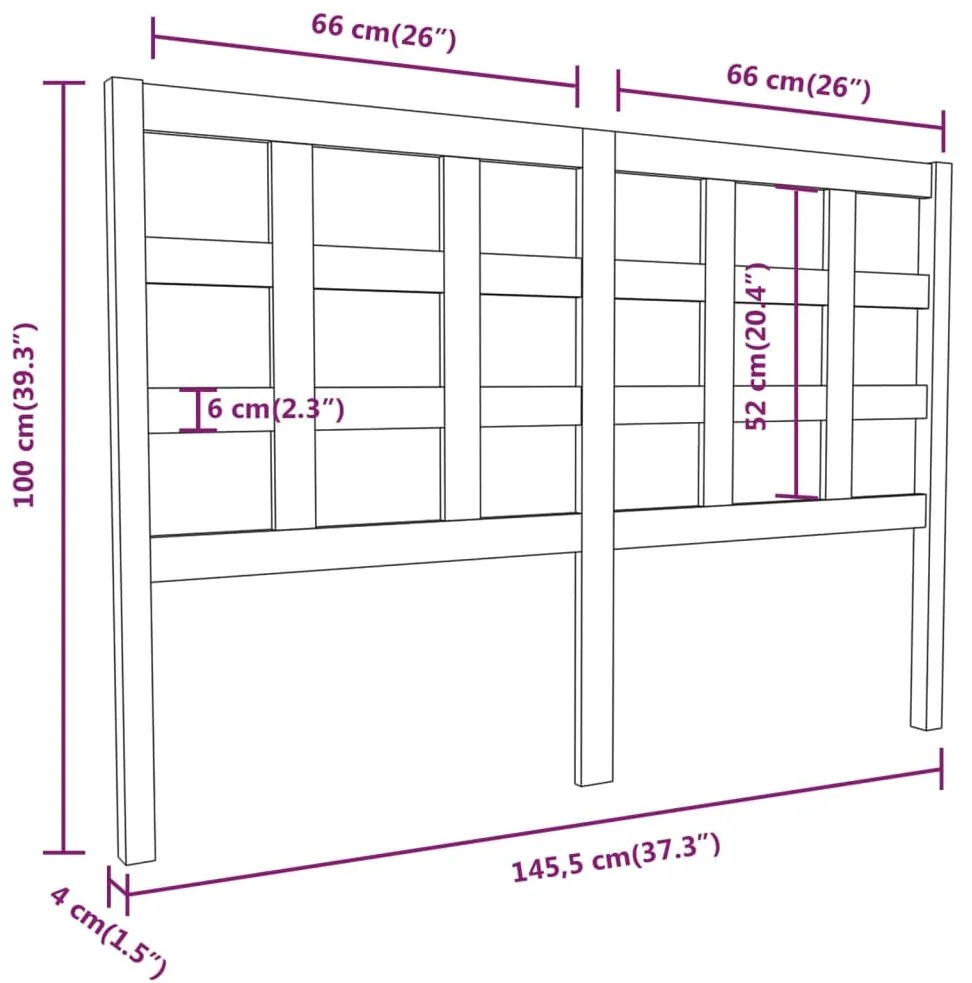 Cabeceira de cama 145,5x4x100 cm madeira de pinho maciça