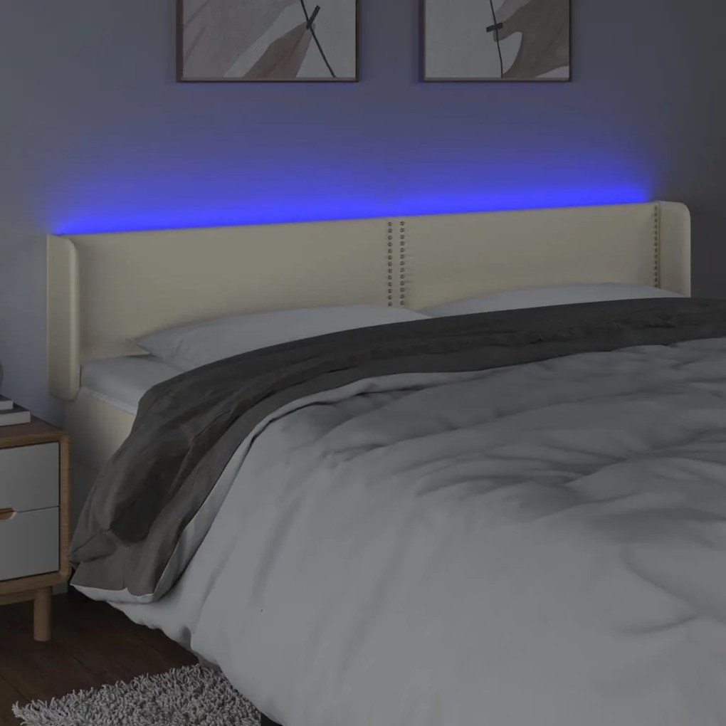 Cabeceira de cama c/ LED 183x16x78/88 cm couro artificial crème