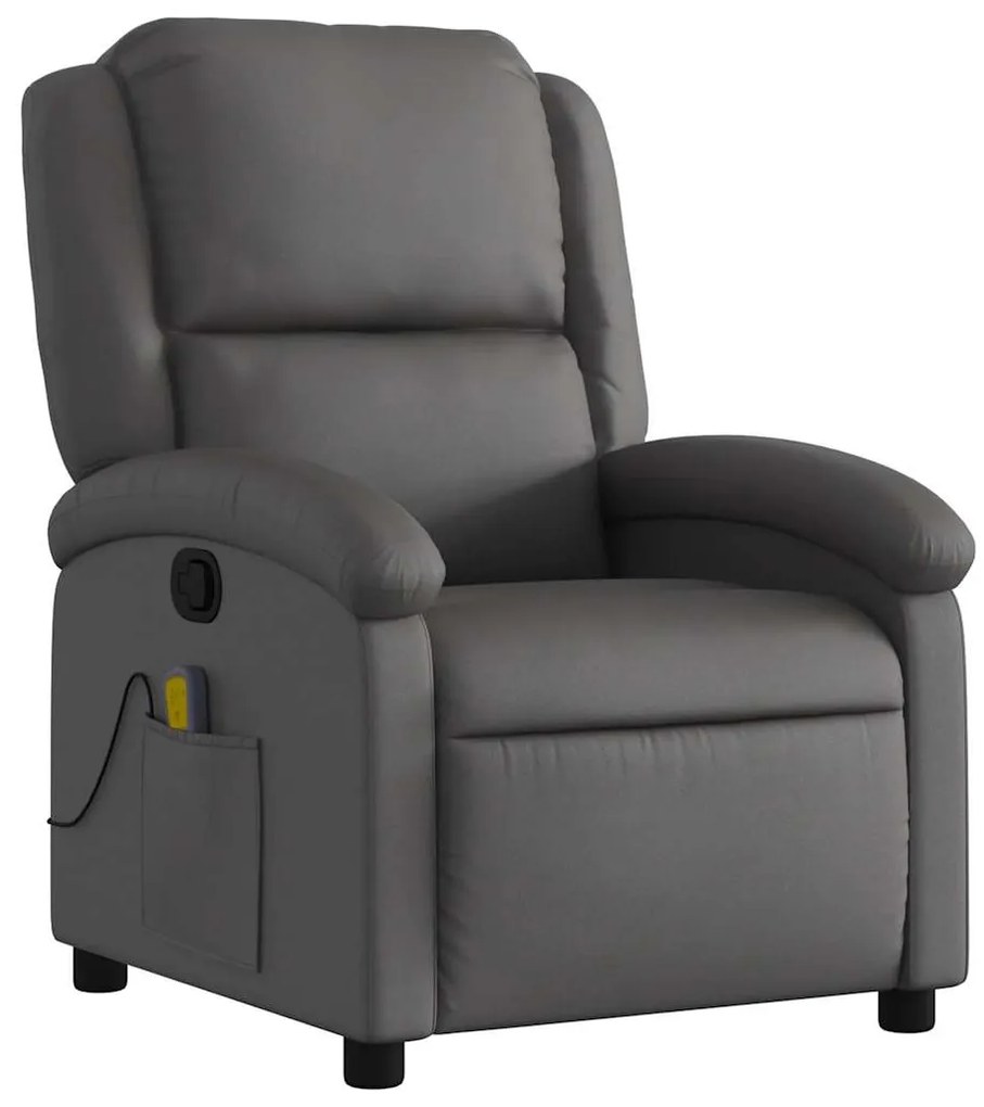 Poltrona de massagens reclinável couro genuíno cinzento
