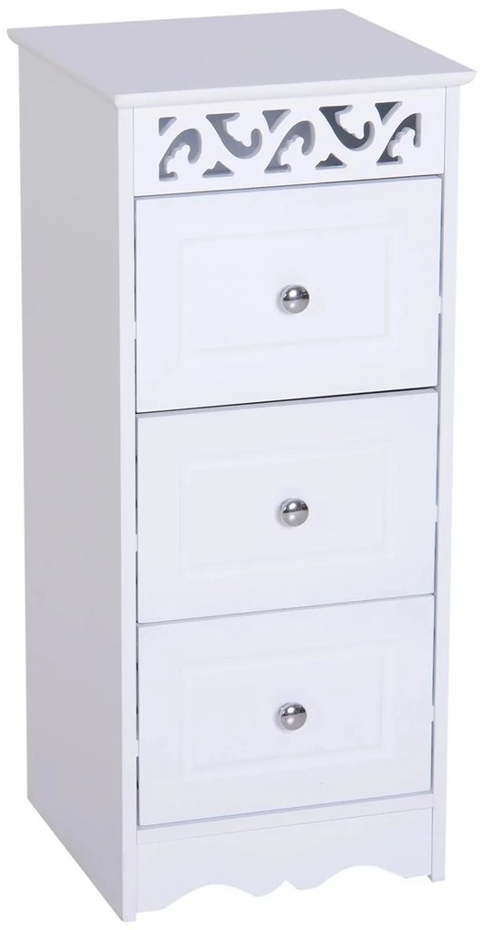 HOMCOM Armário Casa de Banho com 3 Gavetas Móvel de Armazenamento para Casa de Banho Dormitório 29,8x29,8x68,5 cm Branco |Aosom Portugal