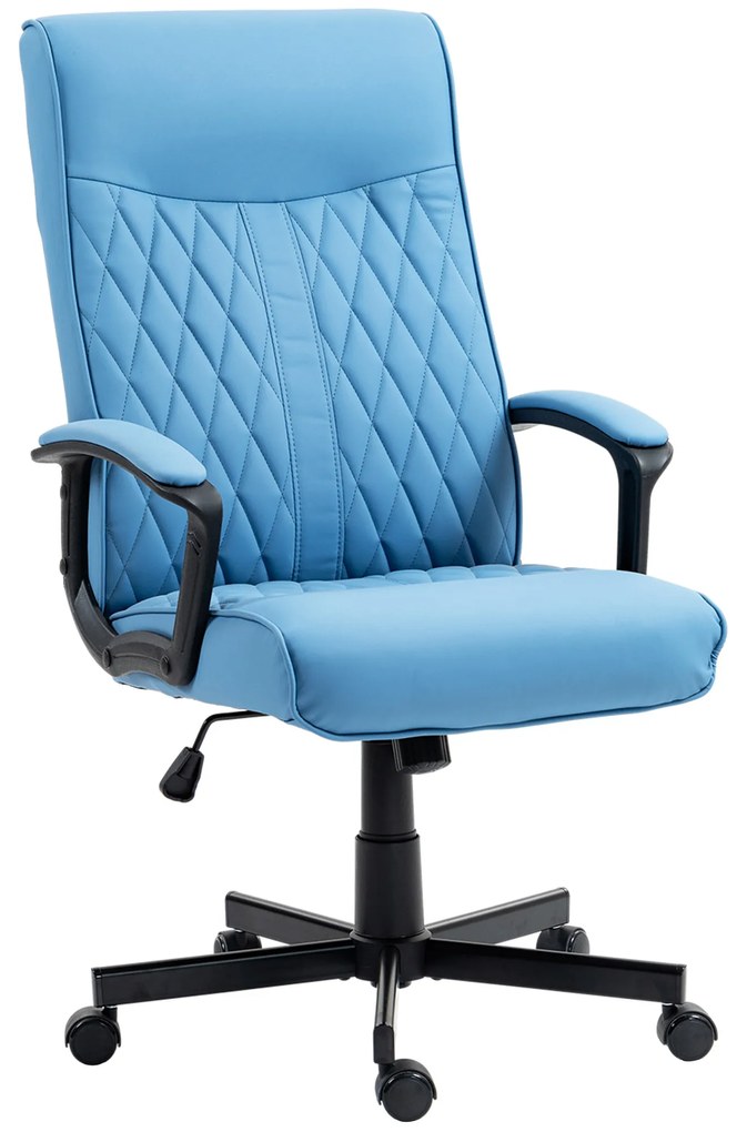 Cadeira de Escritório Giratória 360° com Encosto Alto Altura Ajustável e Função de Inclinação 65x65x102-112,5 cm Azul