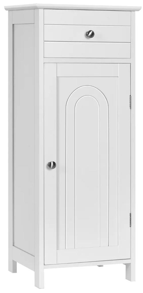 Armário de Casa de Banho Vertical com Porta Simples 1 Gaveta Grande 2 Prateleiras Ajustáveis 35,6 x 30,5 x 88 cm Branco