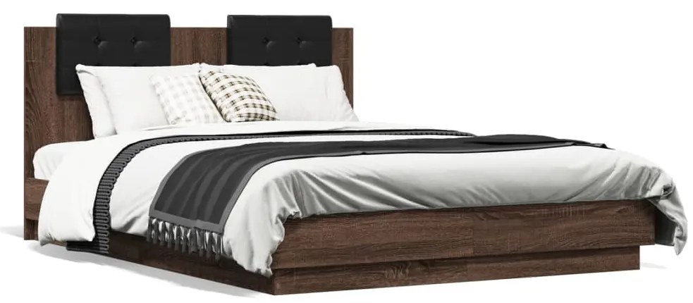 Estrutura cama cabeceira/luzes LED 120x190 cm carvalho castanho
