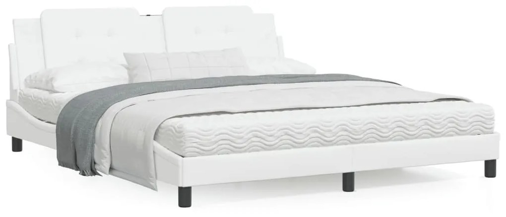 Estrutura cama c/ cabeceira 180x200 cm couro artificial branco