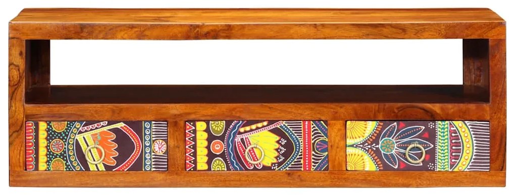 Armário de TV para parede 90x30x30 cm madeira acácia maciça