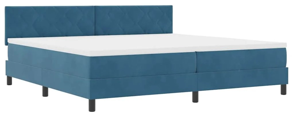 Cama Box Spring vidaXL com Colchão e LED Azul Escuro 200x200 cm Veludo