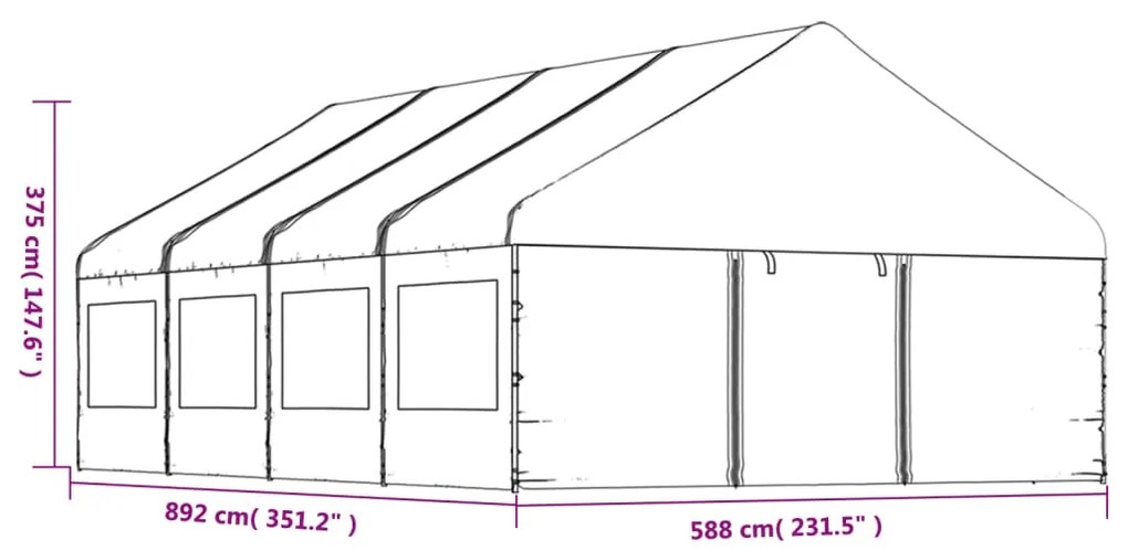 Gazebo com telhado 8,92x5,88x3,75 m polietileno branco