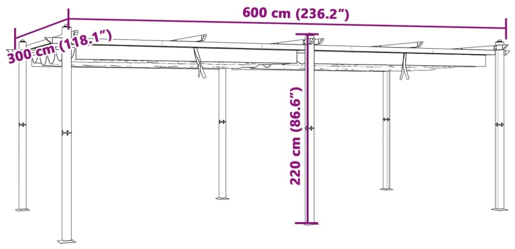 Gazebo de jardim com teto retrátil 3x6 m alumínio creme