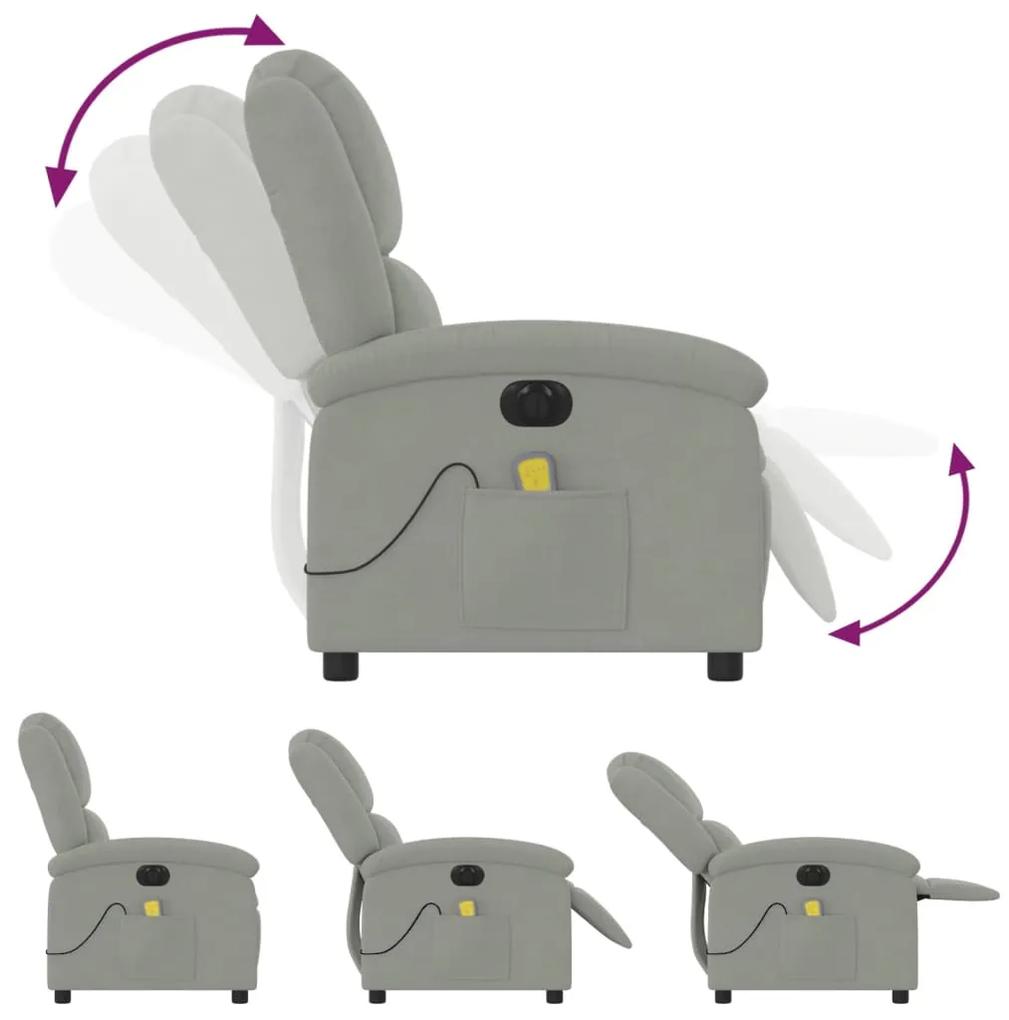Poltrona de massagens reclinável elétrica veludo cinzento-claro