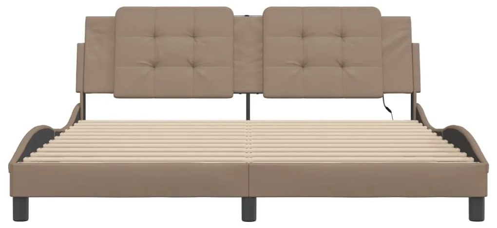 Estrutura cama c/ luzes LED 180x200 cm couro artif. cappuccino