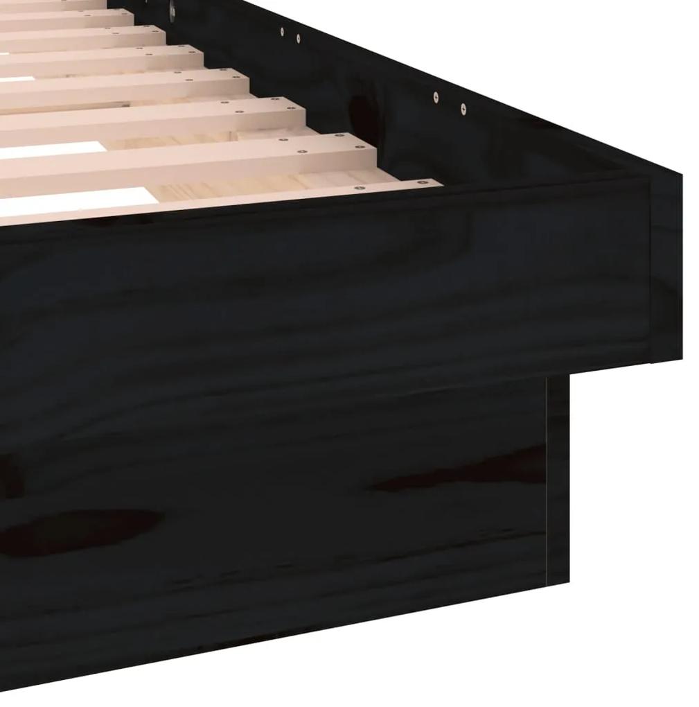Estrutura de cama c/ LED solteiro 90x190cm madeira maciça preto