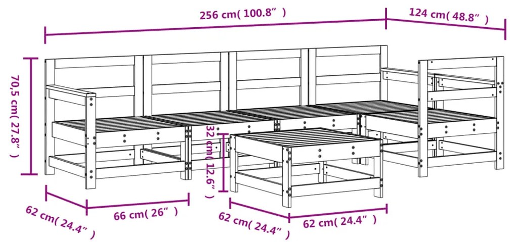 6 pcs conjunto lounge de jardim madeira de douglas maciça