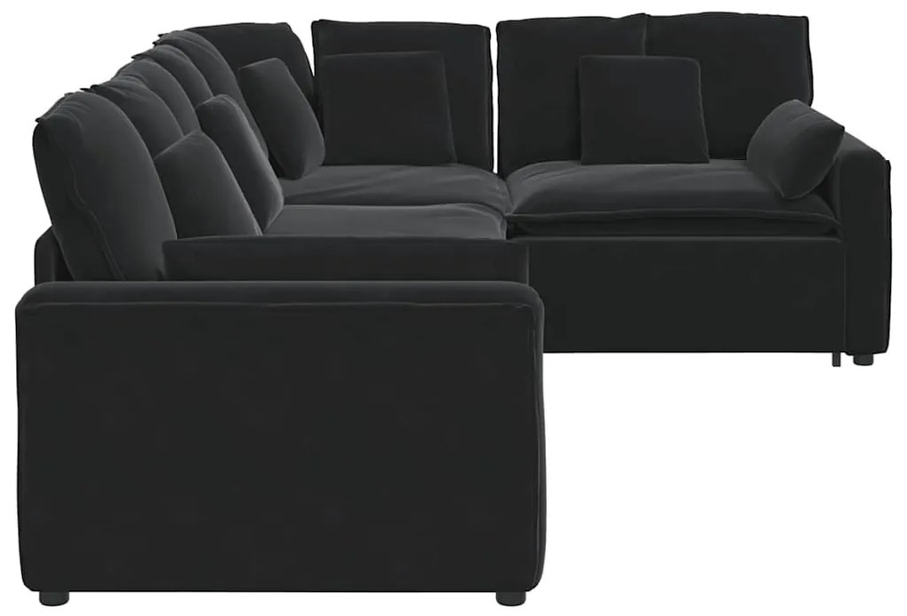 Sofá modular com almofadas veludo preto