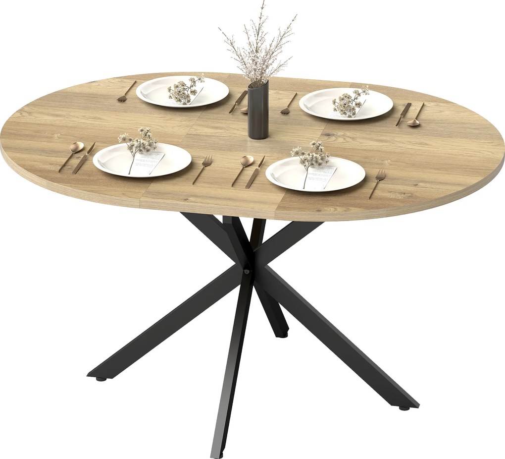 Mesa de jantar oval extensível para 4 a 6 pessoas, mesa de cozinha com extensão de 100-135 cm (CADEIRAS NÃO INCLUIDAS), com efeito de madeira natural