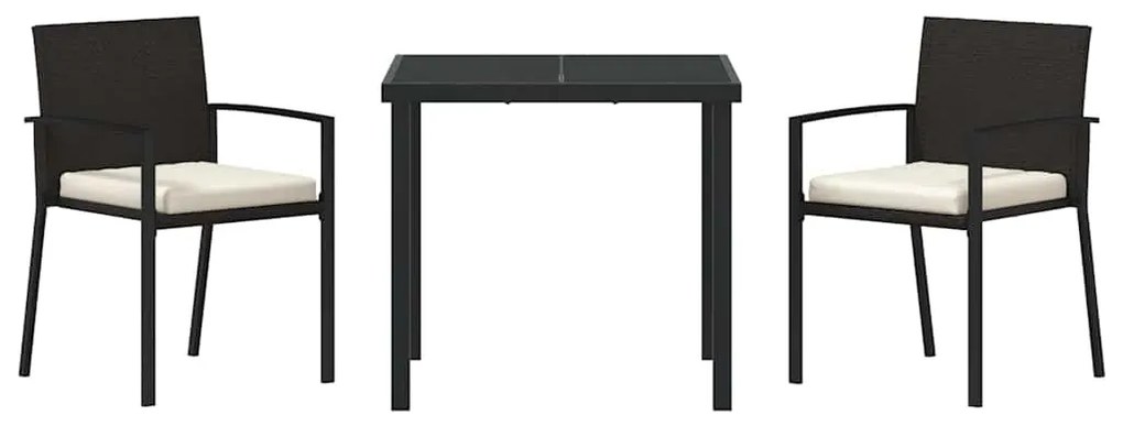 Conjunto de Jantar de Jardim 3 Peças Preto Rattan Sintético