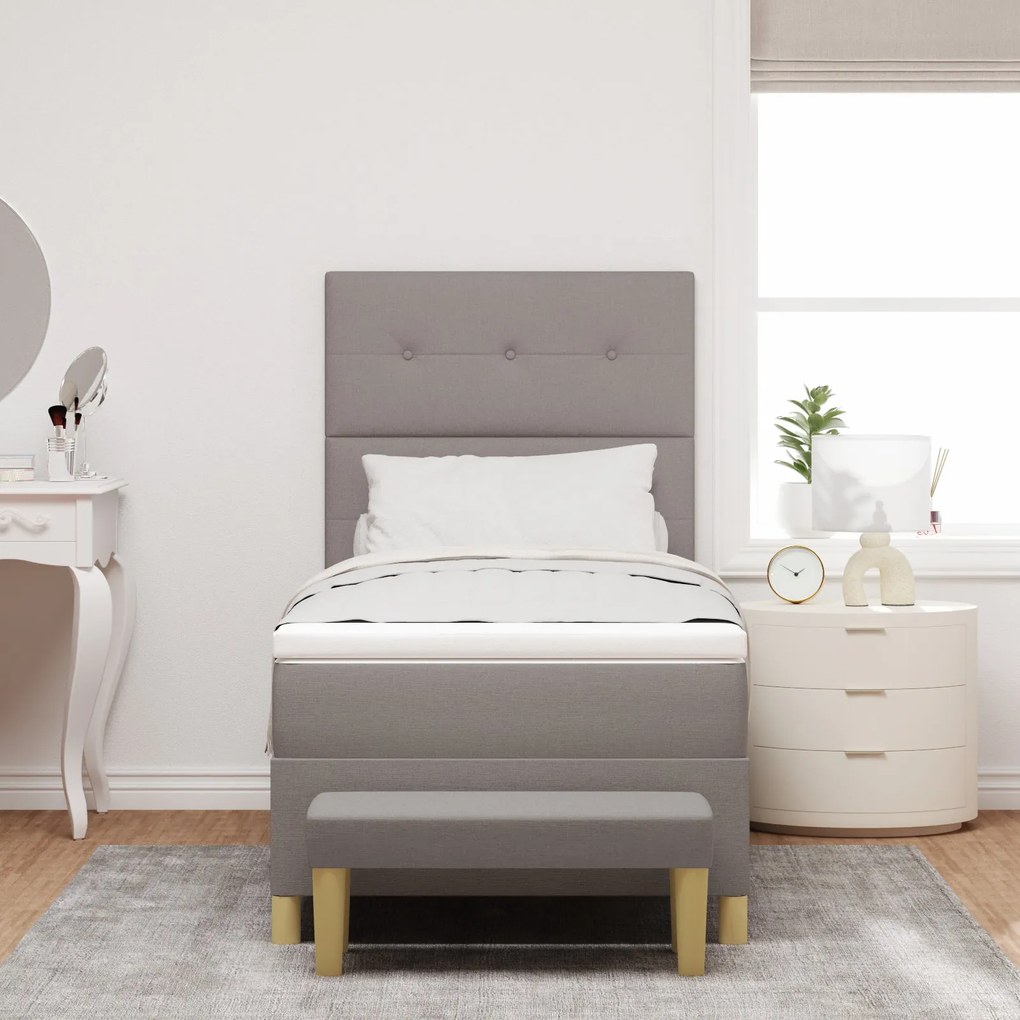 Cama Box Spring com Colchão e Banco Taupe 80x200 cm Tecido