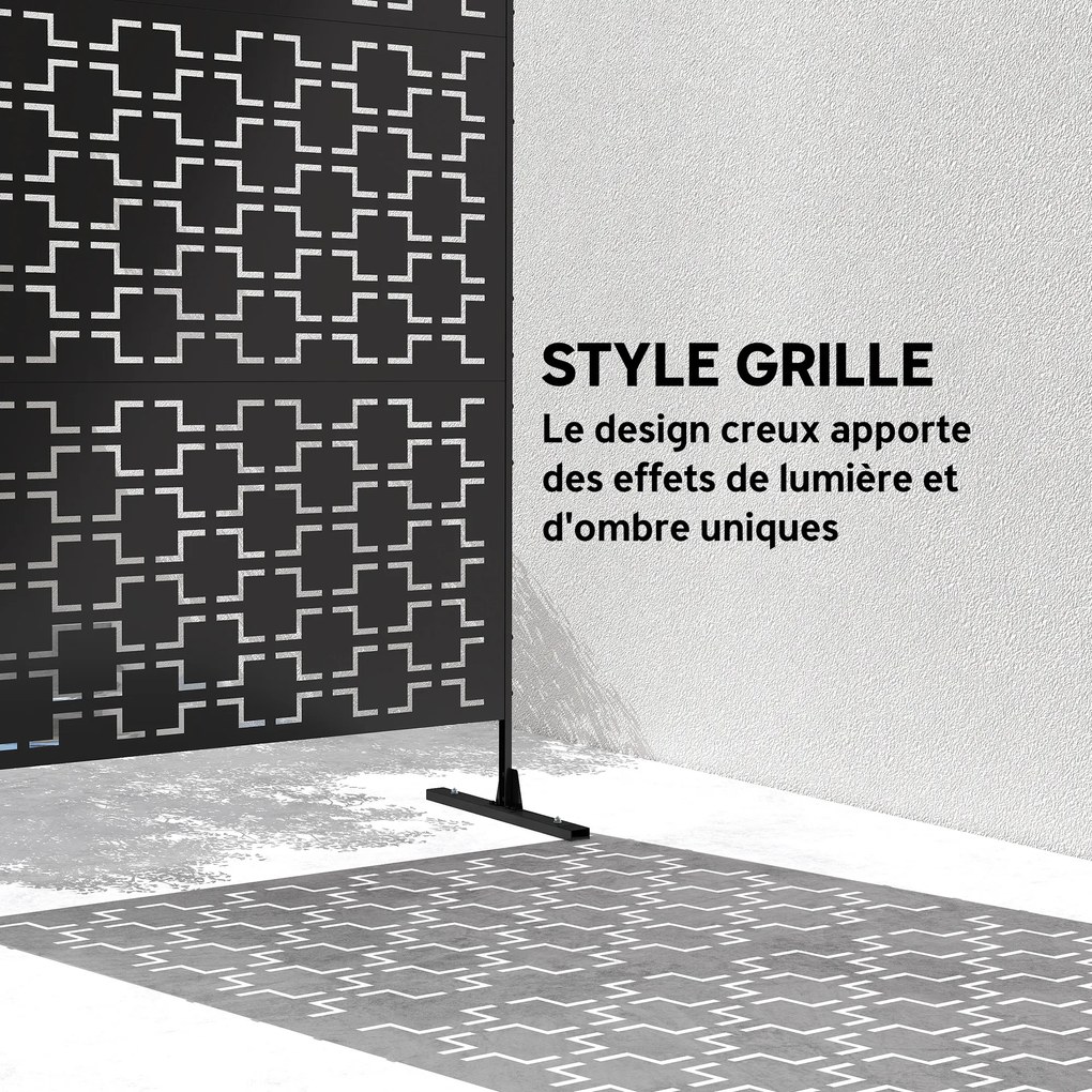 Biombo jardim decorativo de proteção visual para exterior 122 x 45 x 198 cm, com padrão geométrico perfurado em metal preto