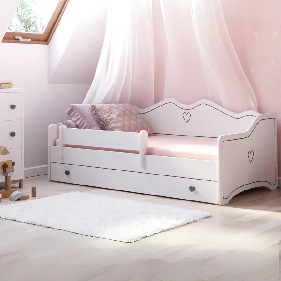 Cama juvenil Emma 180x80 cinza/branco - colchão e estrado incluído