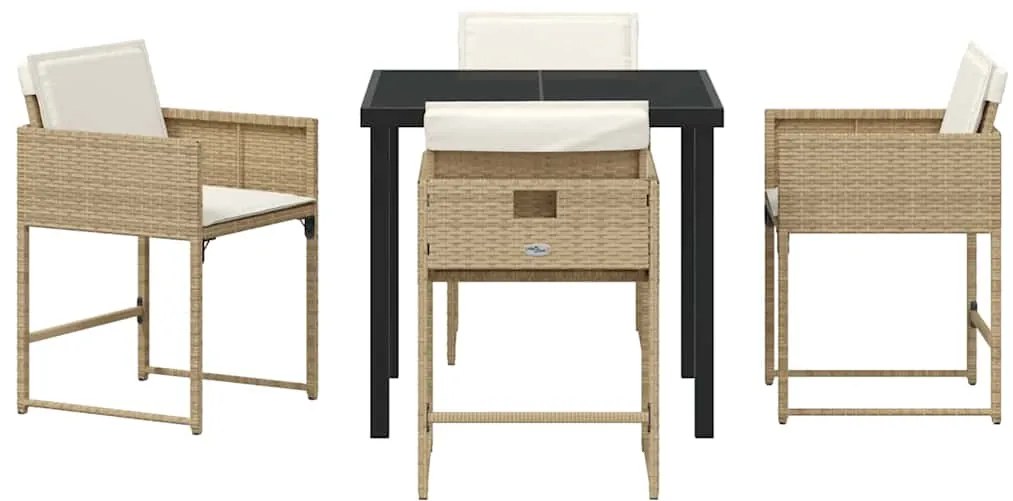 Conjunto de Jantar de Jardim com 5 Peças e Almofadas Bege de Rattan Si