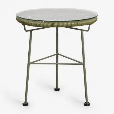 Mesa Auxiliar Para Jardim Redonda Ø45 Cm Em Aço E Rattan Sintético Acapulco Verde Azeitona Intenso - Sklum