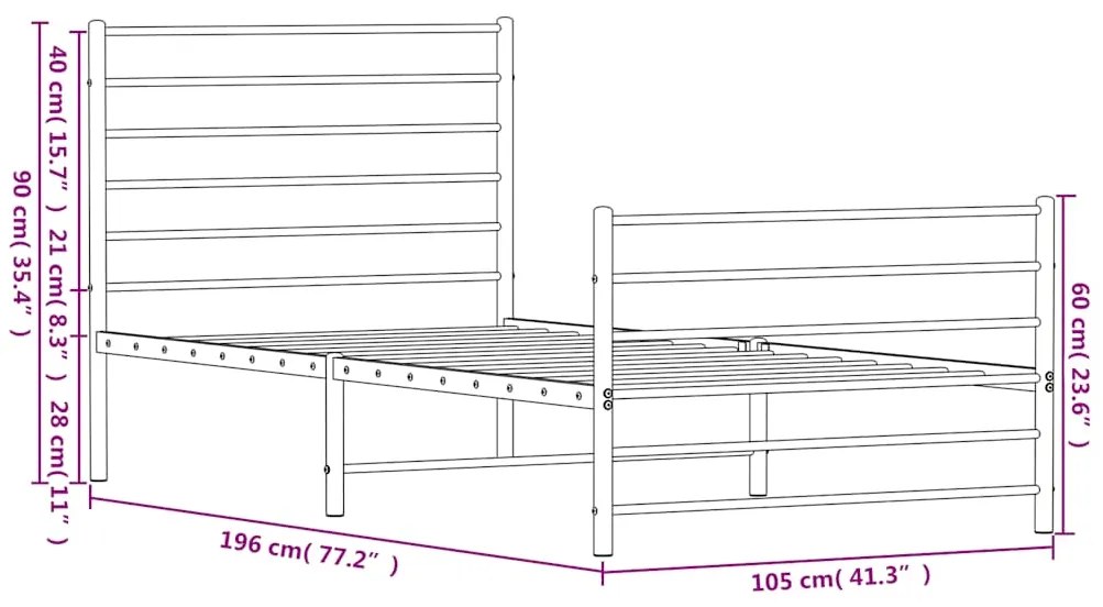 Estrutura de cama com cabeceira e pés 100x190 cm metal preto