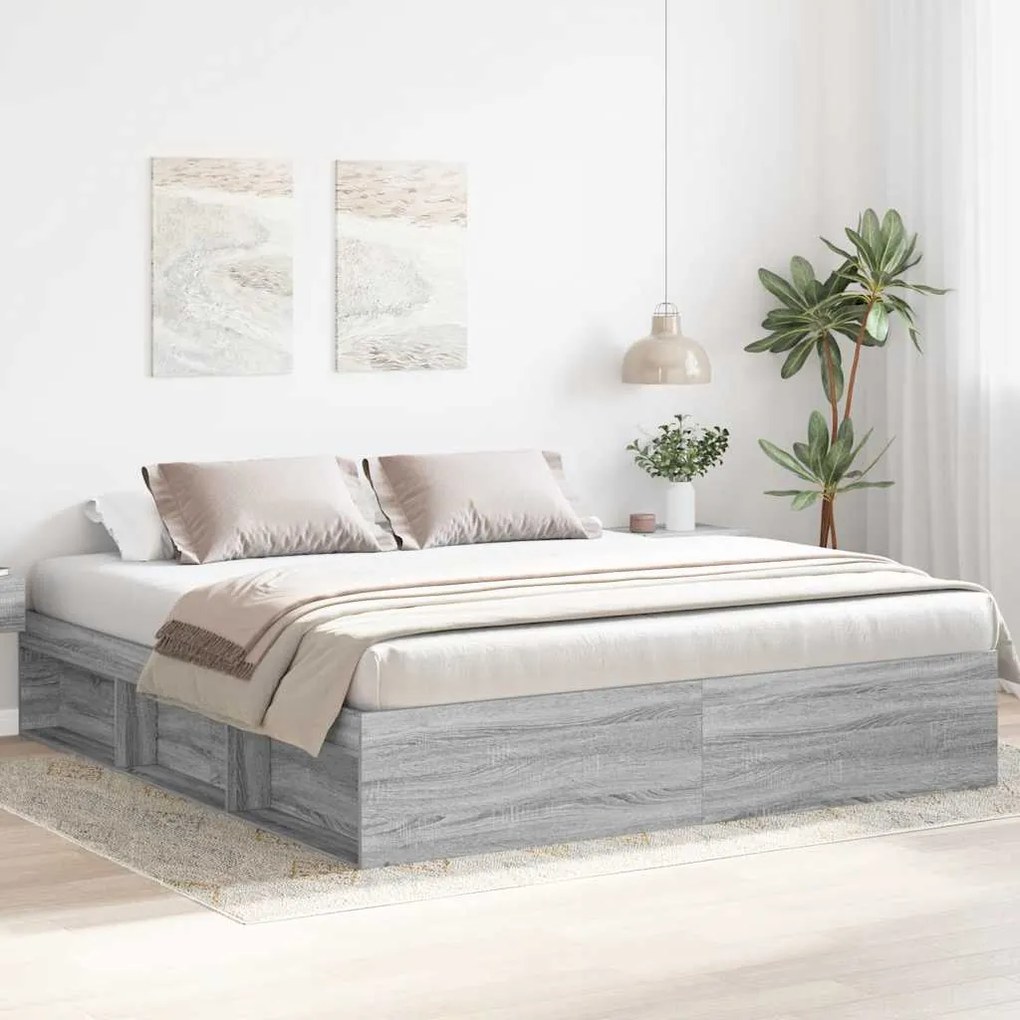 Estrutura de cama 200x200 cm cinzento sonoma