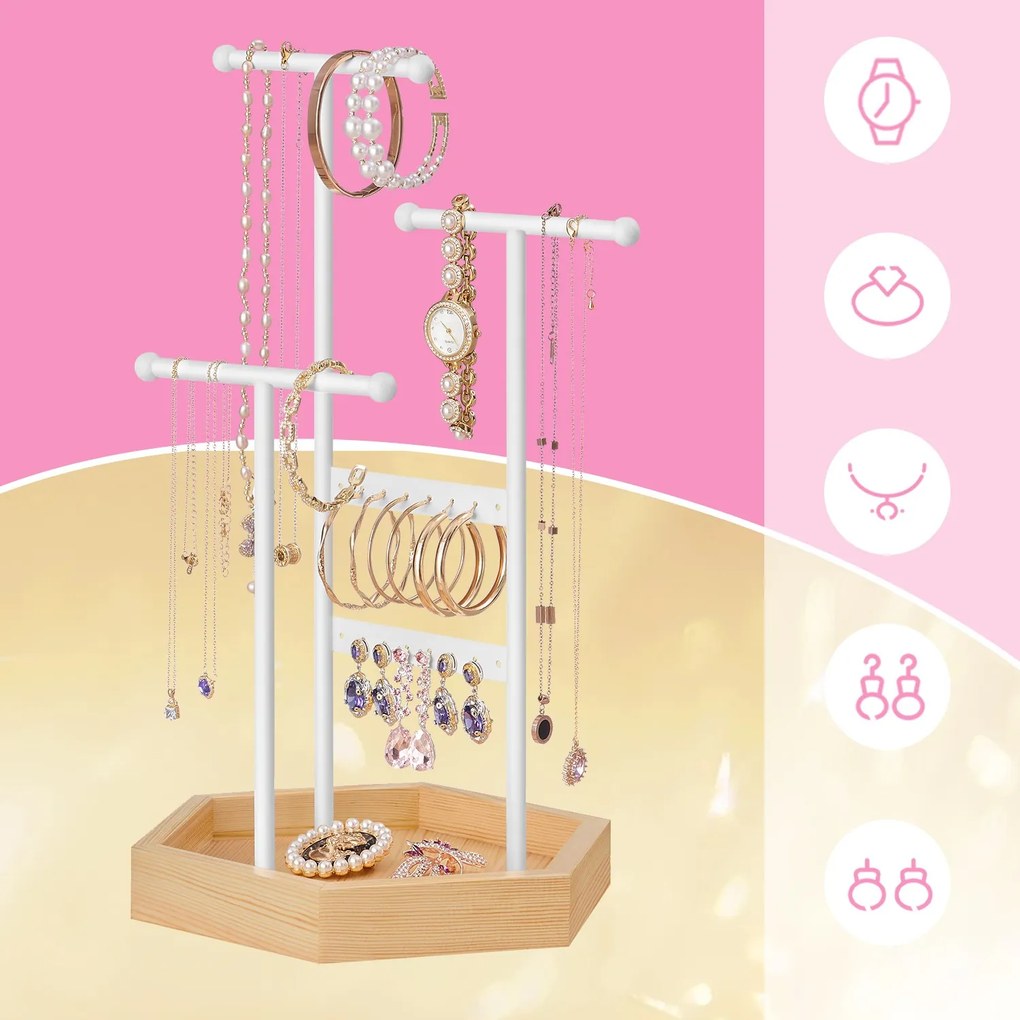 Porta-joias em metal e madeira 20,5 x 18 x 36 cm Branco