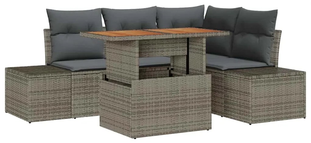 Conjunto de Jantar de Jardim com 5 Peças e Almofadas Cinza em Rattan S