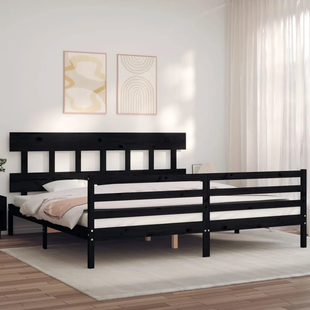 vidaXL Estrutura de cama com cabeceira 200x200 cm madeira maciça preto