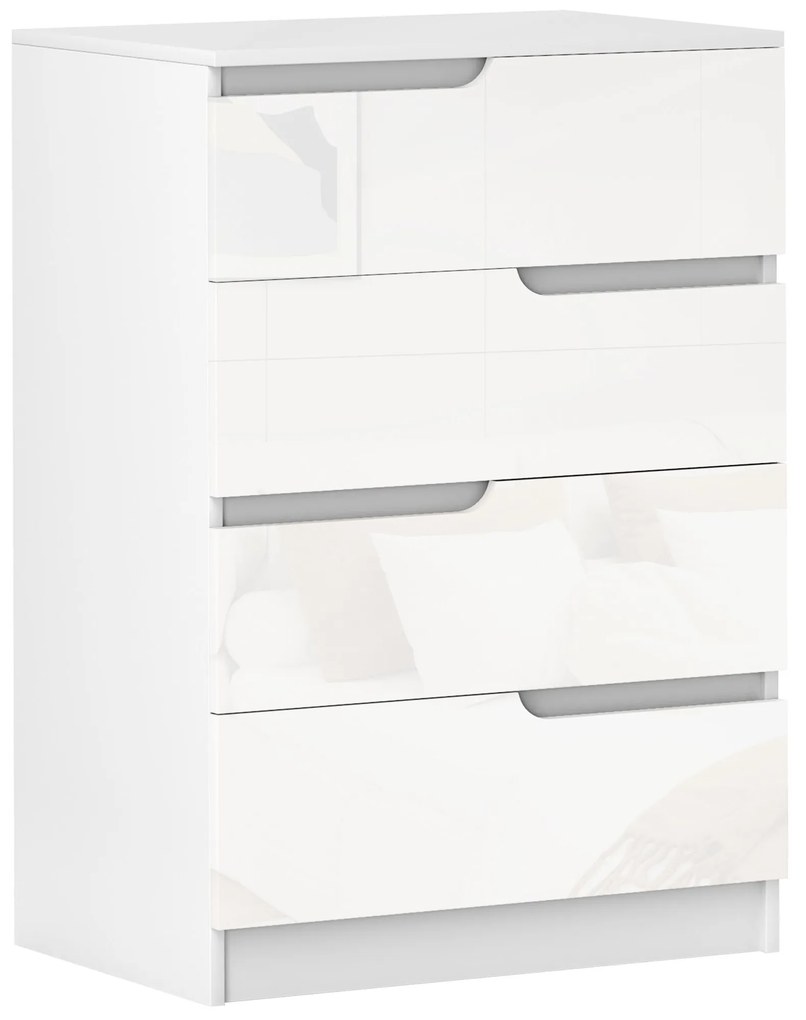 HOMCOM Cómoda com 4 Gavetas Cómoda de Dormitório Moderna com Sistema Anti-Tombo 60x40x85 cm Branco | Aosom Portugal