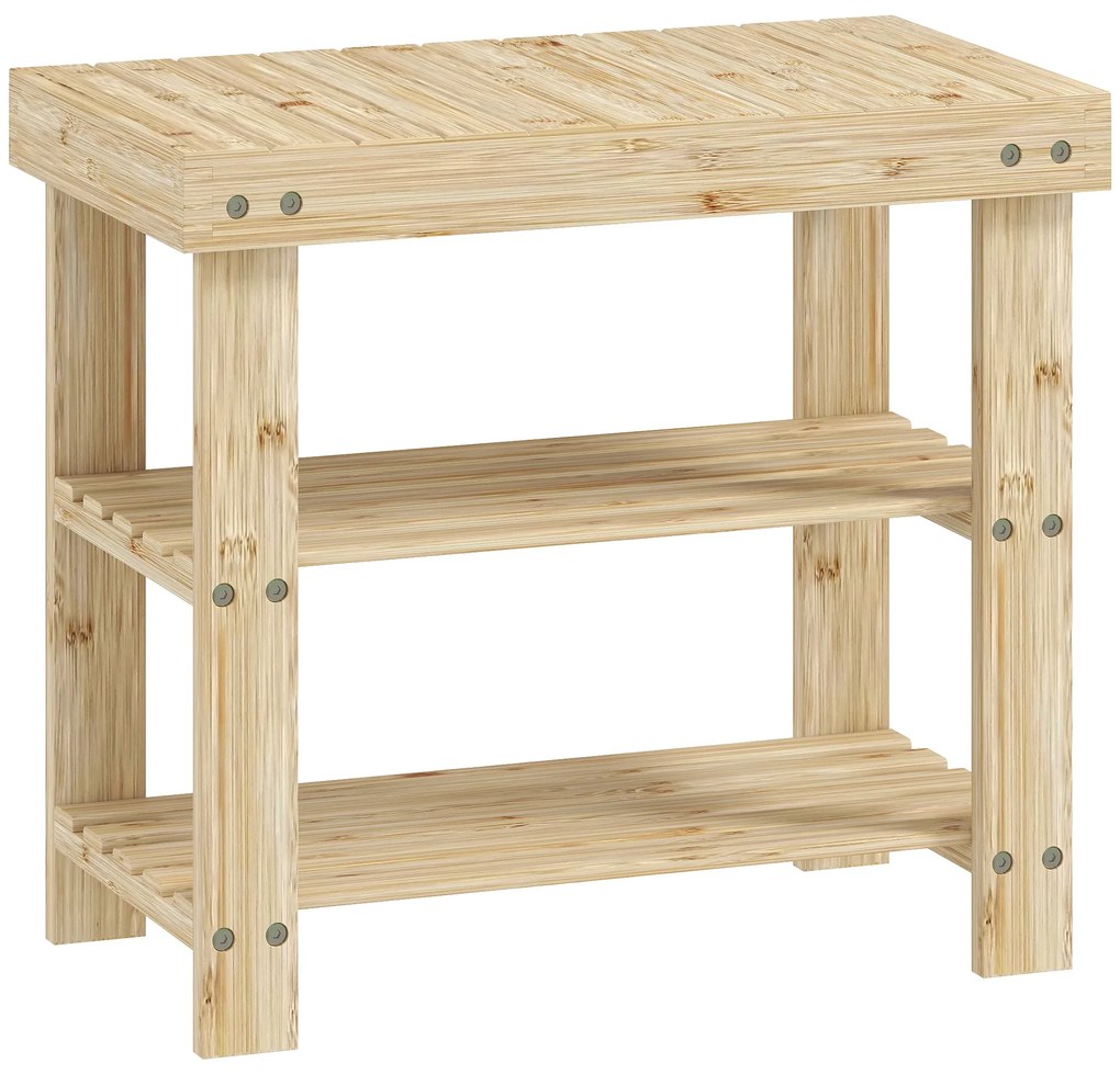 Banco Sapateira de Bambu Organizador de Sapatos com 2 Prateleiras para 4 Pares de Sapatos 50x28x45 cm Madeira