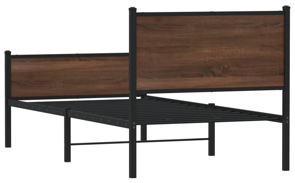 Estrutura de cama sem colchão 90x190 cm metal carvalho castanho