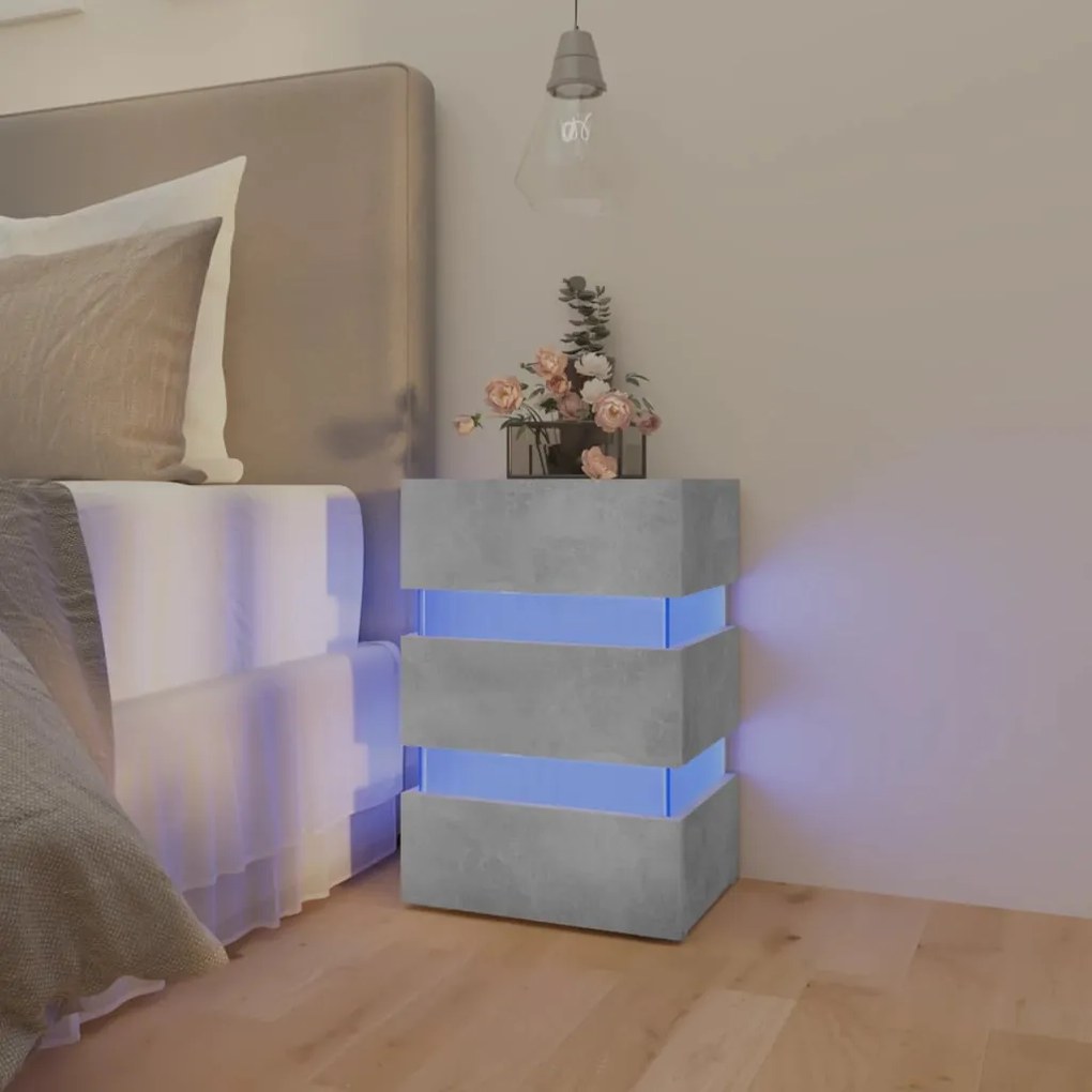 vidaXL Mesa de cabeceira c/ luzes LED derivados madeira cinza-cimento