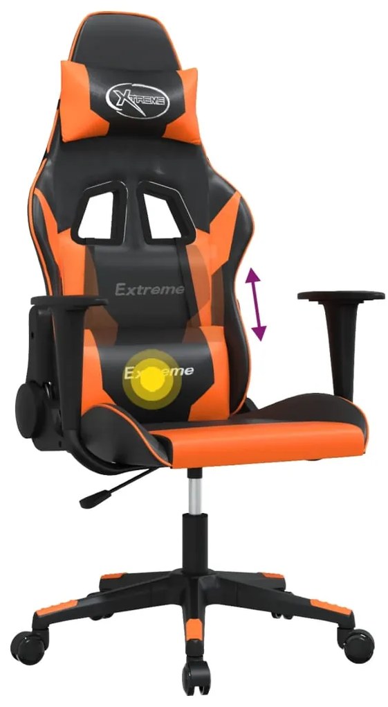 Cadeira gaming massagens couro artificial preto e laranja