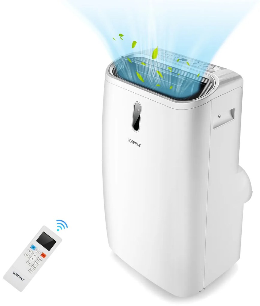 Ar Condicionado portátil 5 em 1 12.000 BTU com controle remoto aquecedor desumidificador ventilador e modo de hibernação temporizador 3 velocidades branco