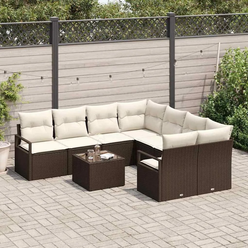 Conjunto de sofá de jardim de 9 peças com almofadas em rattan sintétic