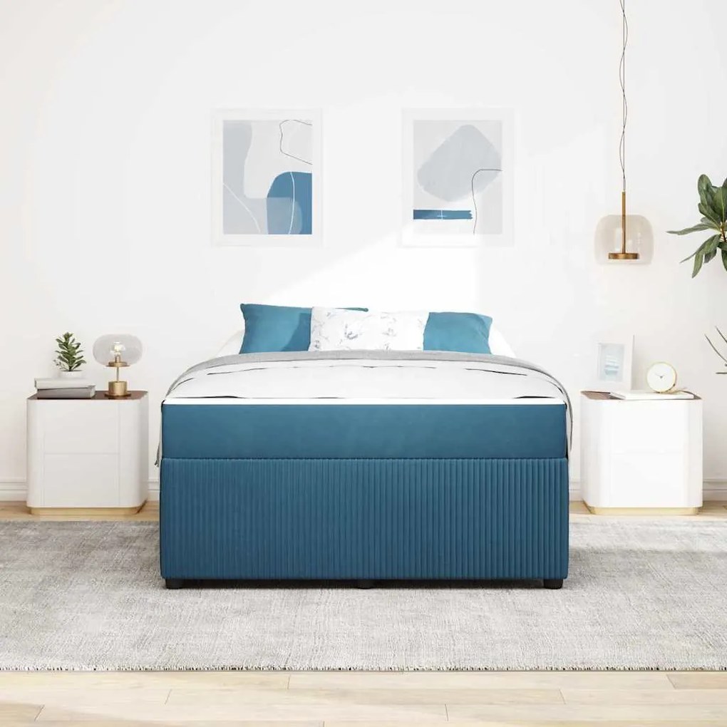 Estrutura de cama com colchão Outros Azul 140 x 200 cm Veludo