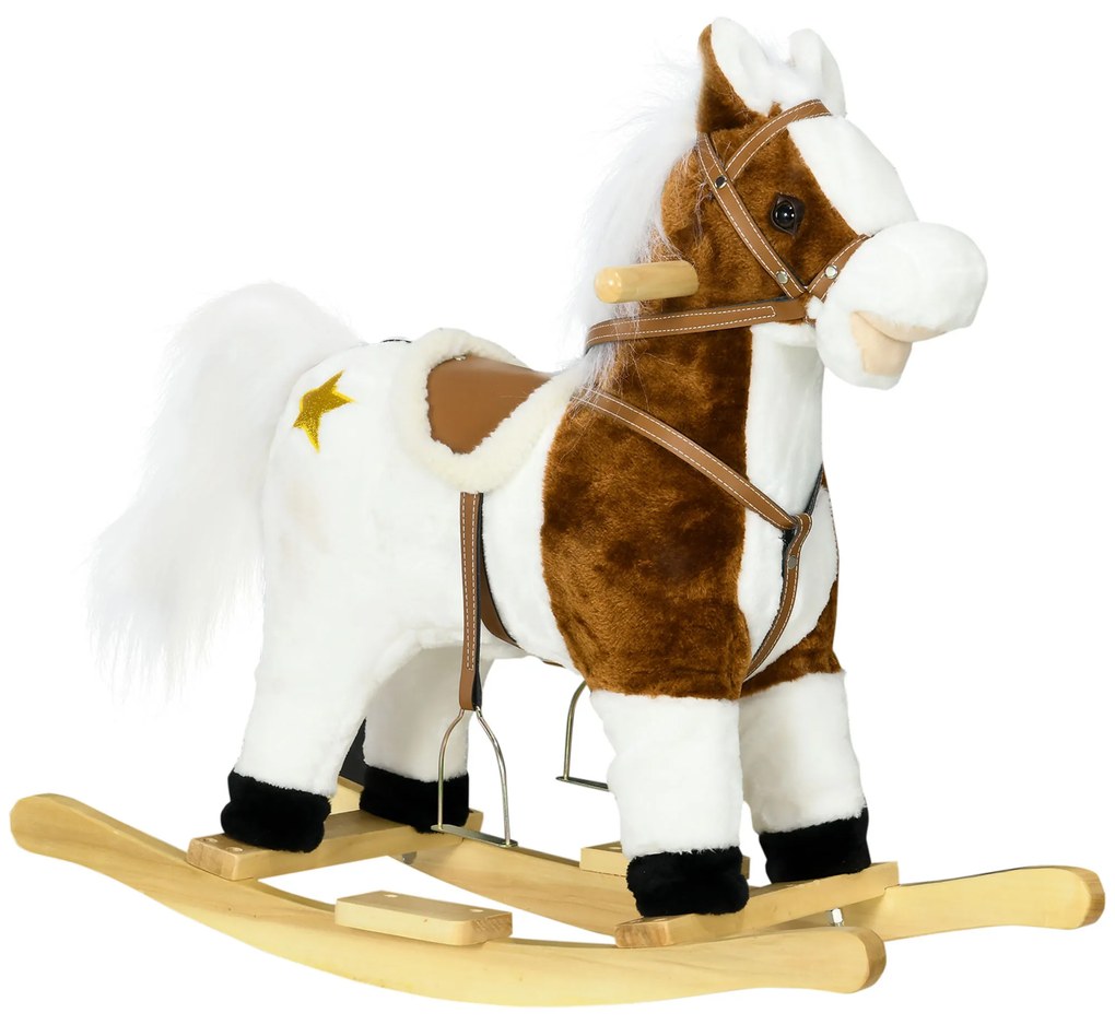 Cavalo Baloiço para Crianças com Música Som e Função de Movimento da Cauda Carga 30 kg 68x26x62 cm Castanho e branco